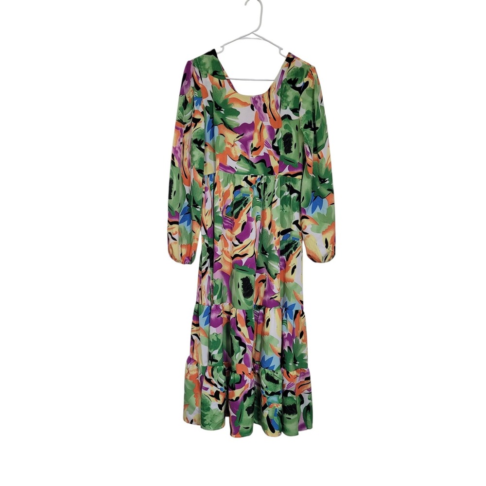Sunday Up Womens Abstract Floral Tiered Midi Dress Long‎ Sleeve Size M